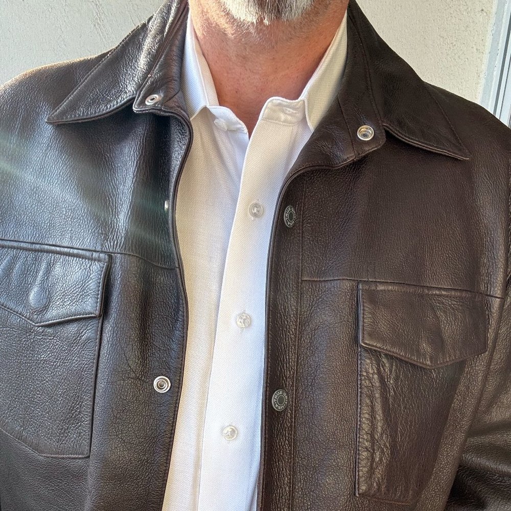 True Grit Snap Closure Brown Leather Jacket
